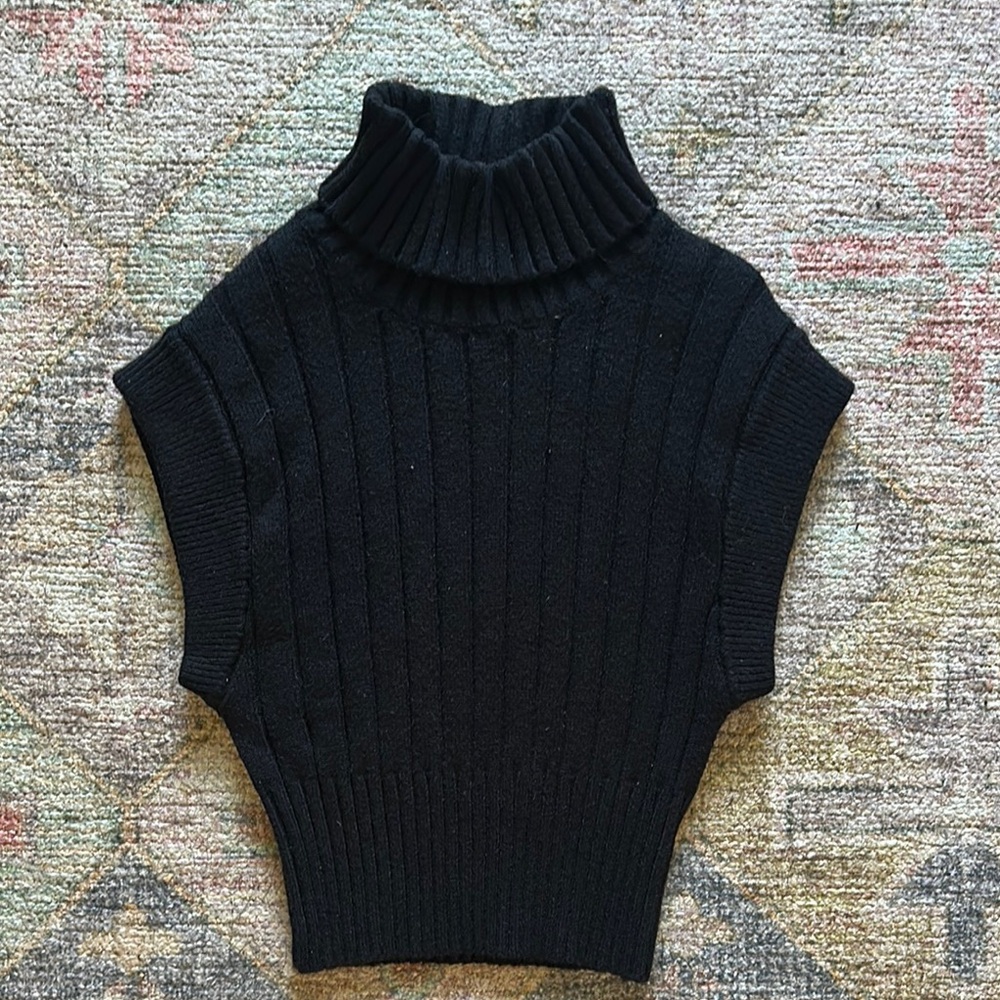 Black Ribbed Cowl Neck Sweater